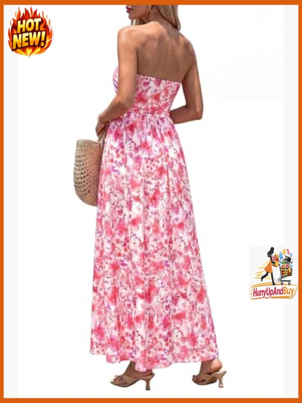 Strapless Maxi Dress Floral Boho Elegant Wedding Guest Beach Vacation - Picture 3 of 7